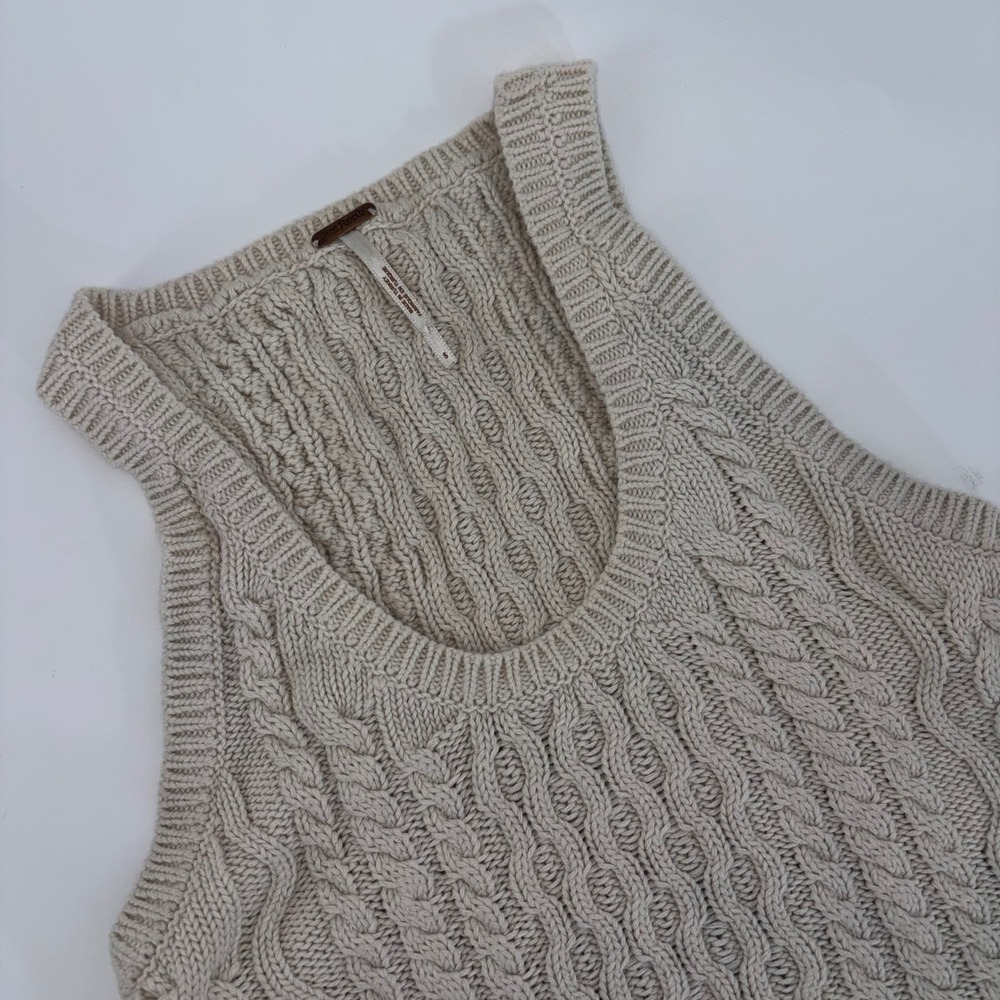 Free People Cream Cable Knit Cotton Sweater Vest Scoop Neck Small